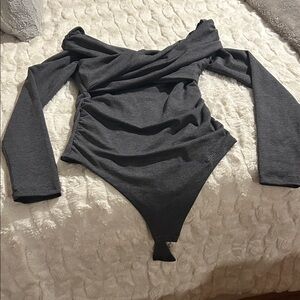 Aritzia Charcoal Off-Shoulder Long Sleeve Bodysuit